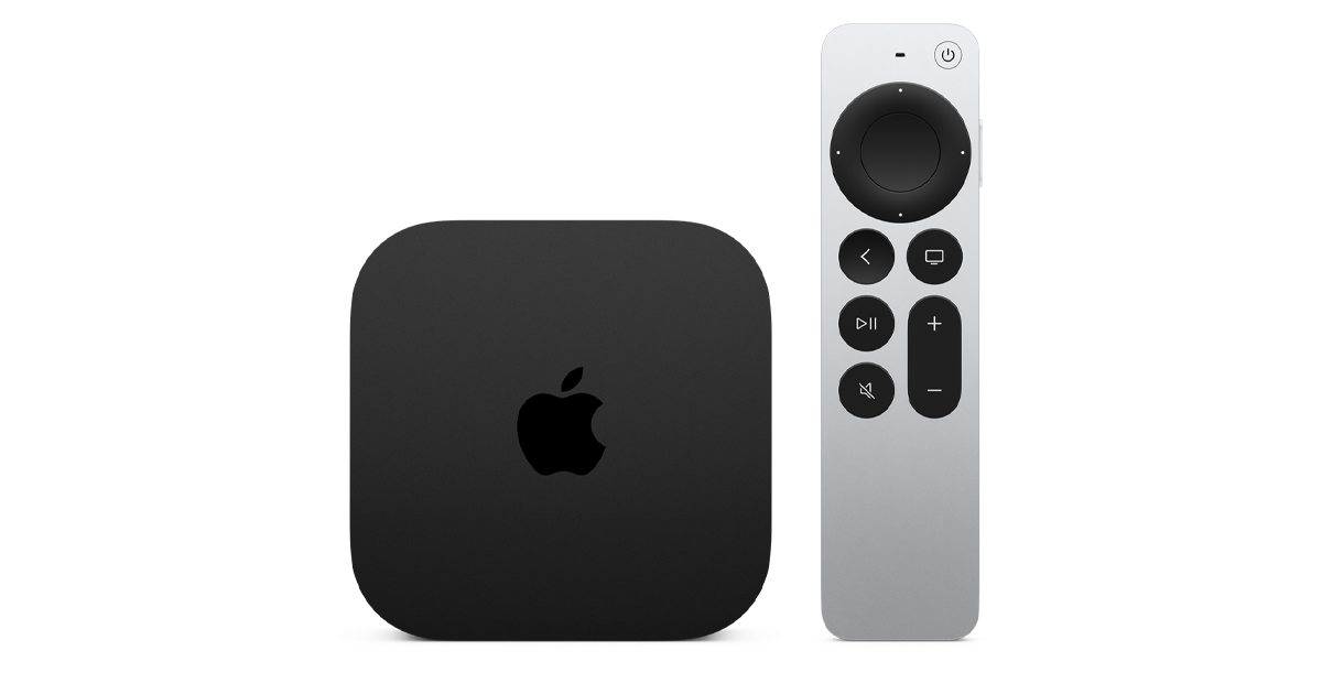 Apple TV 4K set-top box next to its Siri Remote